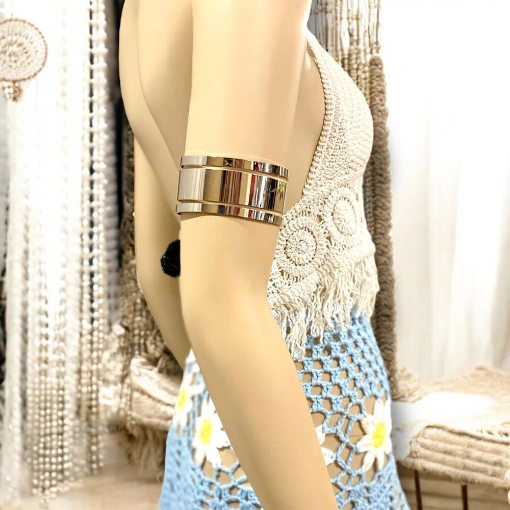 Silver Wide Armlet Band Cuff Bracelet - NEW